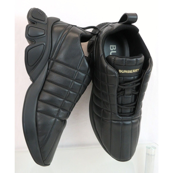 $850 BURBERRY AXBURTON BLACK CHECK QUILTED LEATHER LOGO SNEAKERS 13 US 46 ITALY - Picture 7 of 15